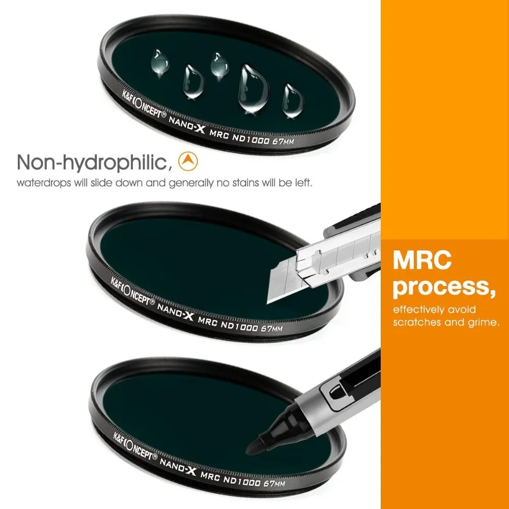 Фильтр для объектива камеры K & F MRC Slim ND1000 52/58/62/67/72/77/82 мм супер HD стекло фильтр