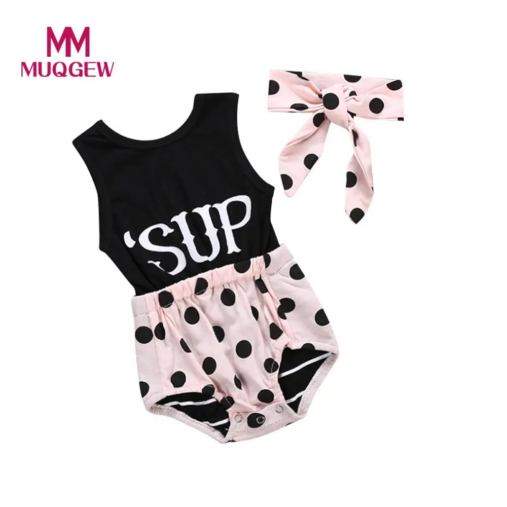 

Infant Baby Girls Letter Print Round Dot Romper +Headbands Jumpsuit Outfits Set roupa infantil menina Children Clothing 2018