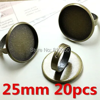 

20pcs Fashion DIY Jewelry Ring Settings Blank Tray 25mm Brass Antique Bronze Rings Cameo Base Settings Accessory Findings