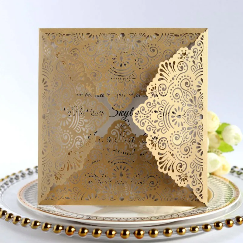 10pcs/lot Square Wedding Invitations White Pink Navy blue Laser Cut Wedding Invitation Card Event Party Decorations