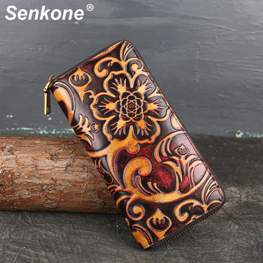 

Vintage Wallets Women Genuine Leather Card Holder Wallet Women Long Wallet Zipper Purse Coin Purse Money Bag Ladies Phone Purse