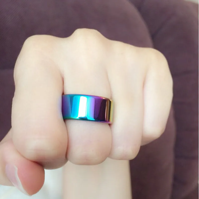 SexaMara New Women Jewelry Grade AAA Quality Rainbow Color Hematite Stone Rings 10mm Width Flat Hematite Rings (1 Piece) HR1006