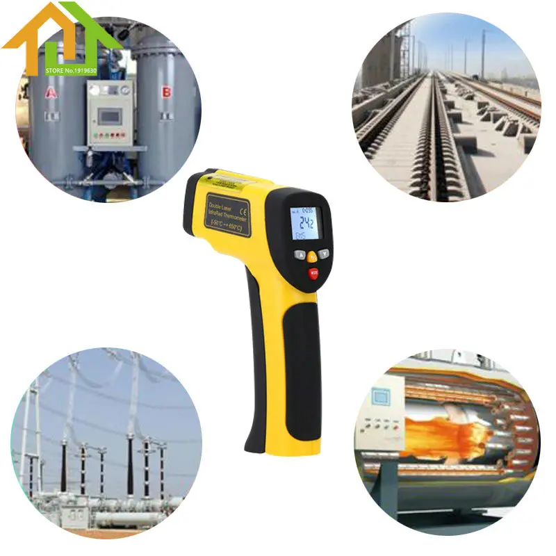 

Digital Dual Laser Infrared Thermometer Non-contact IR High Temperature Gun Tester Pyrometer with Backlight LCD Display -50-650