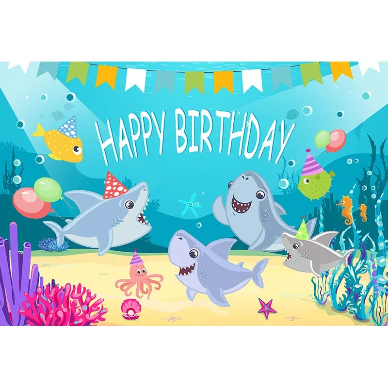 Neoback Baby Shark Backdrop For Photography Happy Birthday Photo