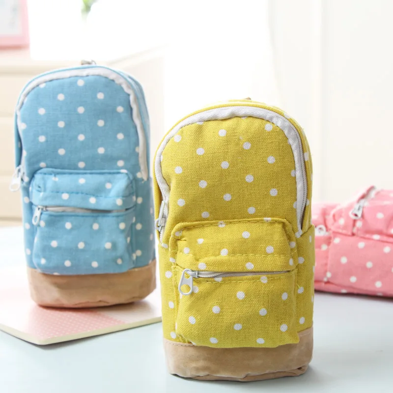 

Cute Mini Dot Canvas Pencil Bag Kawaii Candy Color Dots Backpack Pen Case for Kids Student School Study Stationery Supplies