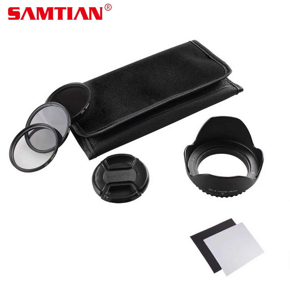 

SAMTIAN 49MM 55MM 58MM 62MM 67MM 72MM 77MM ND+CPL+UV Camera Filter Kit For Pentax Sony Nikon Canon With Tulip Lens Hood and Cap