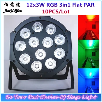 

10pcs/Lot Hot Sales Cheap Price Mini 12pcs*3W RGB 3in1 LED Plastic Flat Par Light Big Lens Nice Wash 12x3W Flat Par