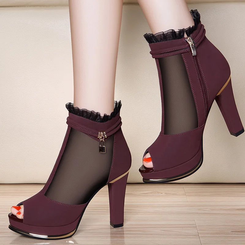 

dwayne 2018 spring new European and American fashion women's sandals high-heeled mesh fish head shoes waterproof platform side z