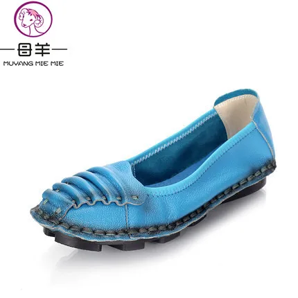 

MUYANG Chinese Brands Spring And Autumn Loafers Women Flat Shoes Woman Genuine Leather Maternity Casual Work Shoes Women Flats