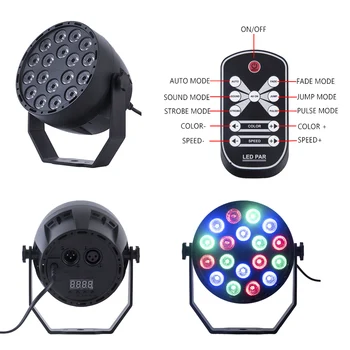 

Remote LED Stage Light Sound Control 18 RGB PAR lamp DMX Stage Lighting Effect DMX512 Led Flat for DJ disco Party KTV