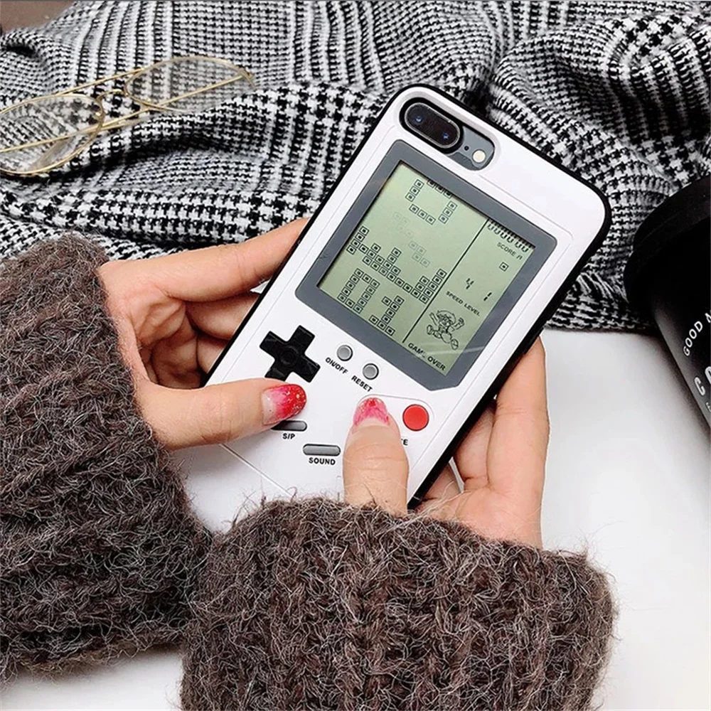 Retro GB Gameboy Tetris Phone Cases for iPhone 7 Plus 8 Plus Soft TPU Can Play Blokus Game Console Cover for iPhone 7Plus 8 Plus