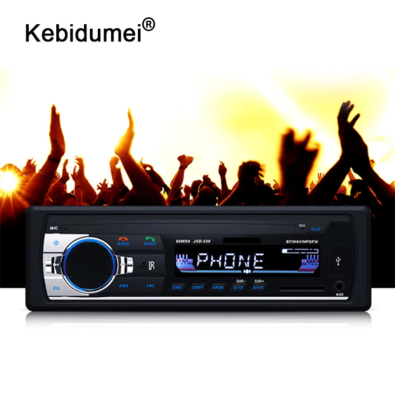 

kebidumei 12V Bluetooth FM MP3 Radio Audio Player 5V Charger USB SD AUX Electronics Subwoofer 1 DIN jsd-520 for Car Stereo
