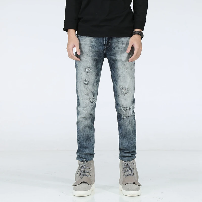

2017ss New Men's Jeans Tidal Hole Personality Heavy Industry Tie-dyed Men's Self-elastic Stretch Jeans
