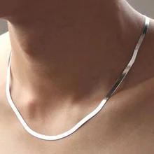 Datar Ular Link Lobster Gesper Collares Kalung Wanita, 925 Sterling Silver Kalung, unisex Pernyataan Panjang Rantai Kalung untuk Pria(China)