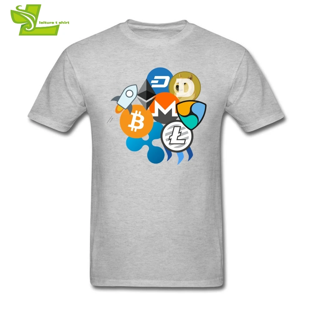 T Shirt Cryptocurrency Bitcoin Ripple Ethereum Litecoin NEM Dash Monero Stellar Lumens Steem Men's Tops Short Sleeved Tees Adult