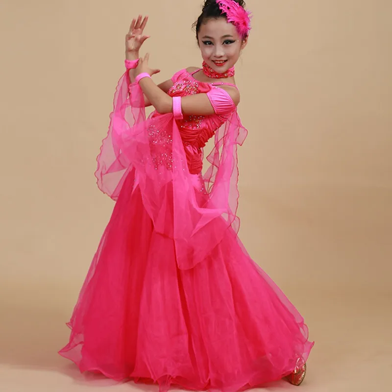 Бальные платья для танцев для детей; Бальные платья для вальса; Стандартные платья для танцев для девочек; детские танцевальные костюмы - Цвет: Pink