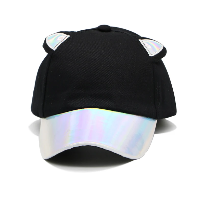 

Fashion Fluorescent Cat Ears Baseball Cap Stitching PU Brim Bright Color Hat For Women Cotton Men's Cap Visor Cap