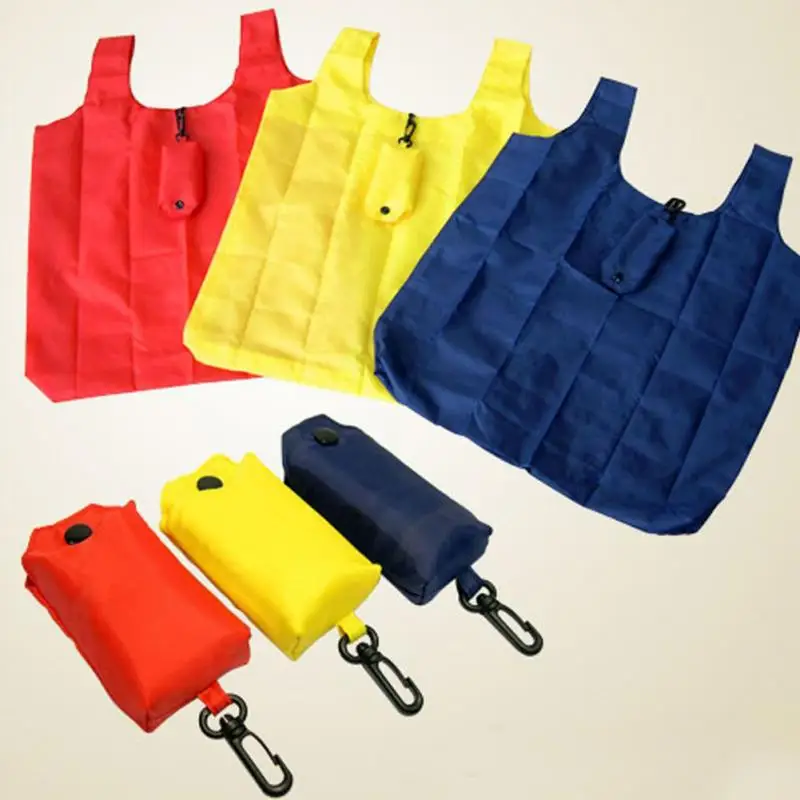 

New Foldable Shopping Bag Portable Handbag Travel Bag with Hoop Key Ring Clip Sent at Random Durable