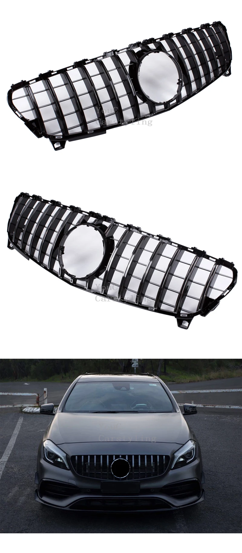 Front Grille GTR GT Grill Diamond AMG Style For Mercedes Benz A-Class W176 A180 A200 A260 A45 Car Styling Front Hood Mesh