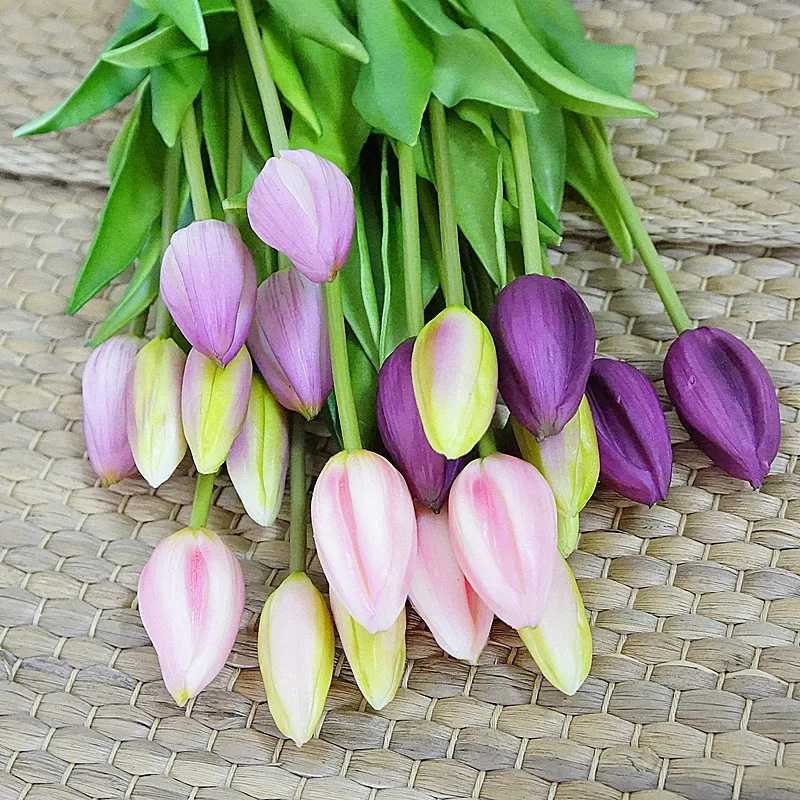 

7pcs PU tulip bouquet simulation flexible real touch flower bouquet home decoration display PU fake artificial flower