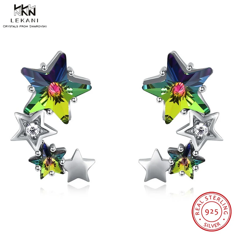 

LEKANI Crystals From Swarovski Drop Earring 925 High-End SStar Crystal Drop Earrings Pentagram fine jewelry Simple Gift Earrings