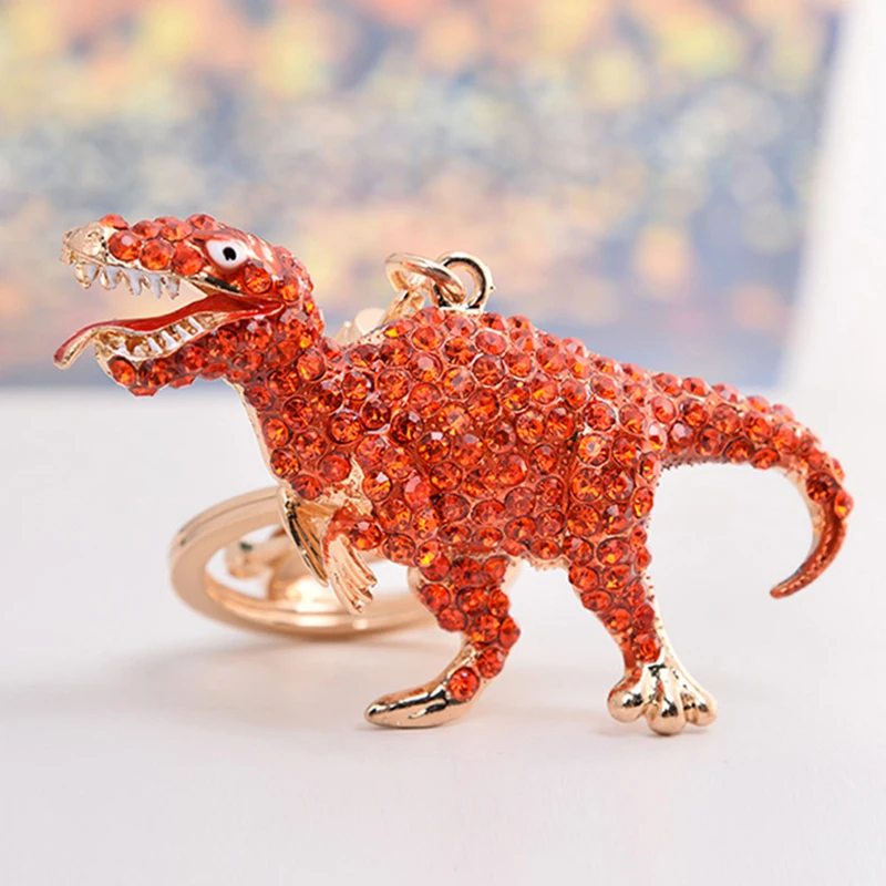 

Creative Crystal Dinosaur Keychain Rhinestone Animal Car KeyRings Women Bag Charms Key Holder Pendant Fashion Jewely Accessories