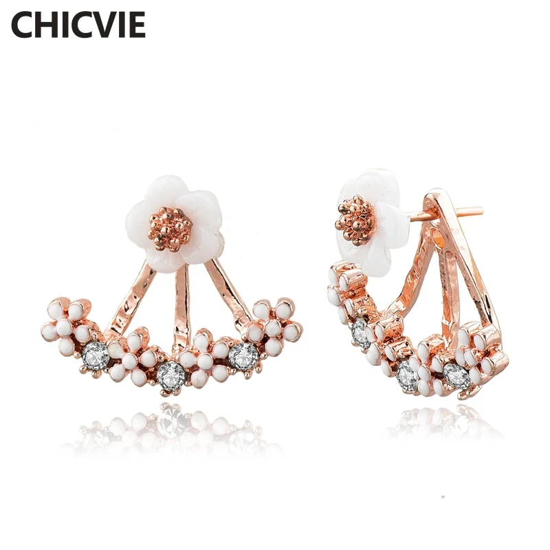 Лидер продаж, трендовые серьги-гвоздики CHICVIE с цветами для женщин, подвески, серьги с кристаллами, ювелирные изделия, эффектные геометрические серьги SER190119