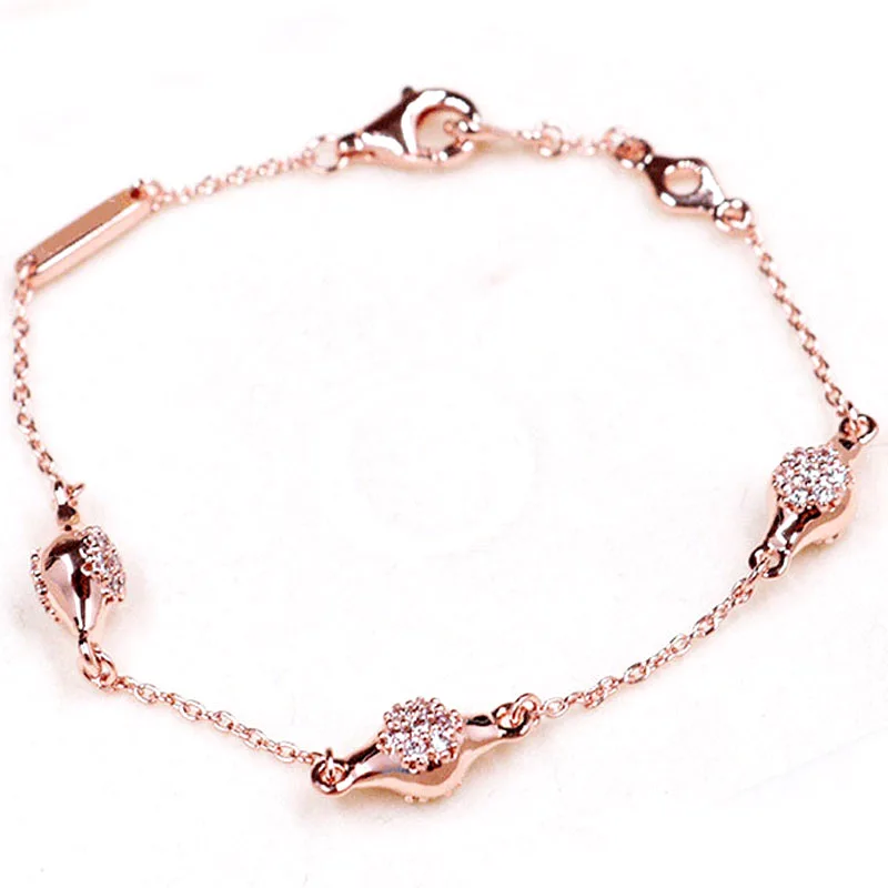 

New Rose Gold Modern Lovepods With Crystal Chain Bracelet Bangle Fit Bead Charm Diy DIY Jewelry 925 Sterling Silver Bracelet