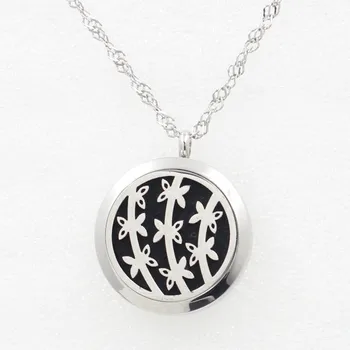 

Silver 30MM Bamboo Essential Oil Locket Necklace Pendant 316L Stainless Steel Aromatherapy Locket Pendant With Free Pad