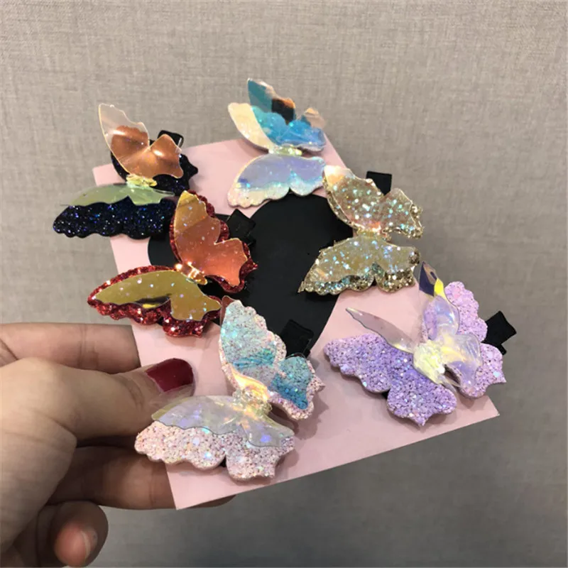 

10pcs/lot Three-Dimensional Sparkly Butterfly Hair Clips Sequins Laser Hairpin Cute Cartoon Barrettes Fashion Kids Headdress