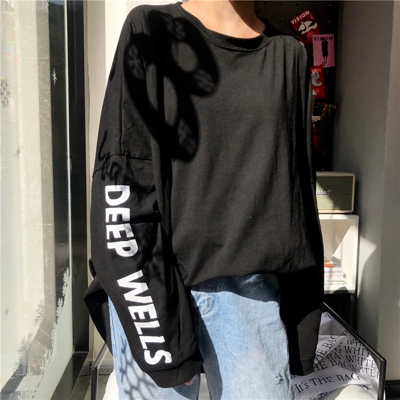 

Letter Pattern [loose] Women's T-shirt Japanese Harajuku Style Long Long-sleeved Casual Large Size Spring 2019 Fashion Shirt