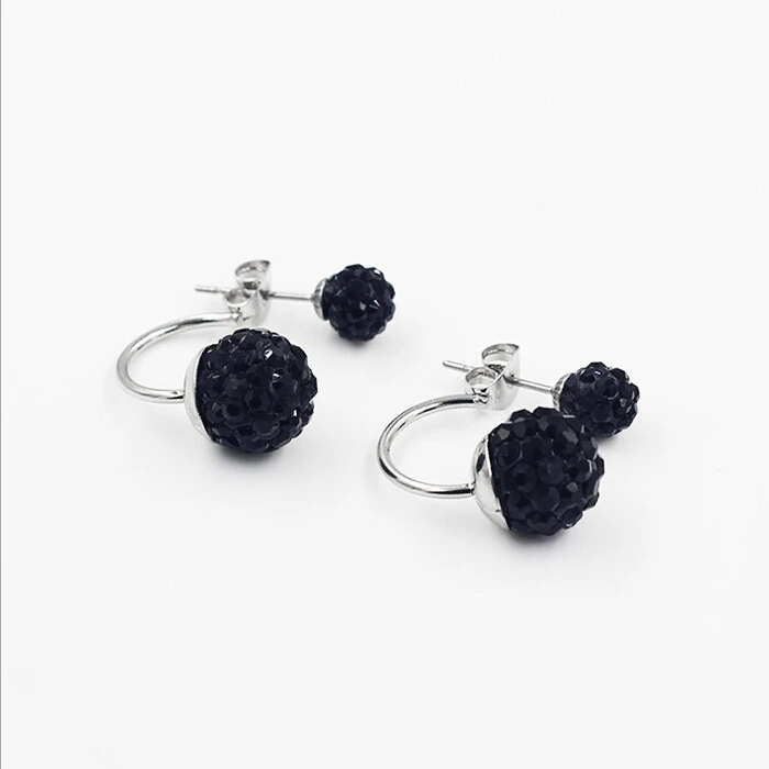 New 19 Color Double Side Earring Fashion Brand Jewelry Stainless Steel Earrings Crystal Ball Women Double Stud Earrings 8MM/10MM