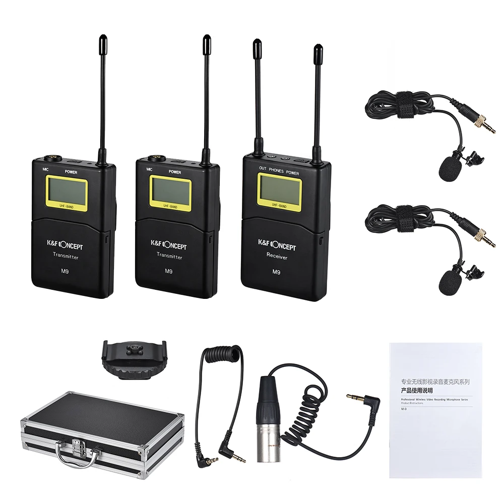 K-F-Concept-100-channel-Wireless-Microphone-System-2-Transmitter-2-Lavalier-Mic-for-Canon-Nikon