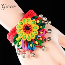 Yesucan boho multicolorido flor pulseira & pulseiras vintage artesanal onda sino pulseira para festa de palco feminino charme jóias presente