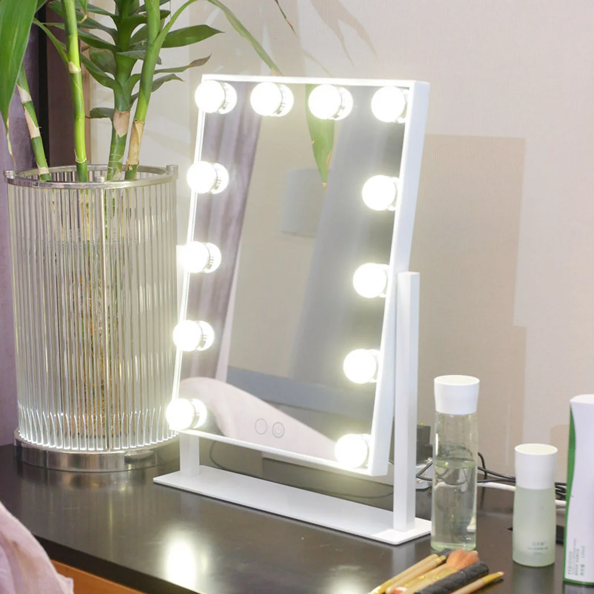 

Professional Adjustable 12 LED Lighted Makeup Mirror Touch Screen Desktop Metal Frame Cosmetic Mirrors 400X40X485mm