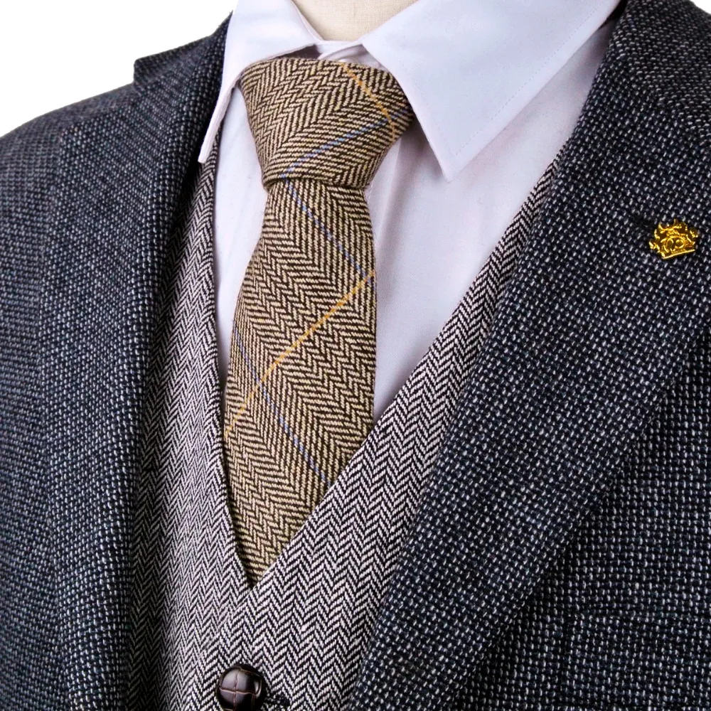 Новые H40 клетчатые твидовые коричневые верблюжья шерсть Мужские галстуки, галстуки,, ручная работа, повседневные, официальные, деловые