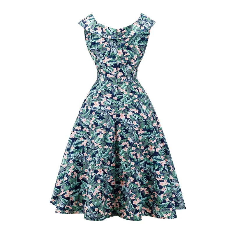 Kostlish A-Line Women Summer Dress Audrey Hepburn 50s 60s Floral Print Vintage Dress Women 2017 O-Neck Party Dresses Plus Size (51)
