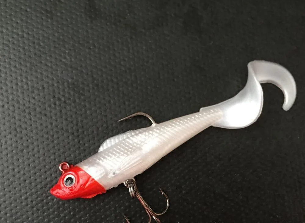 5PCS Red head Fishing soft Lure Jig Replica Fish Lure Baits curving