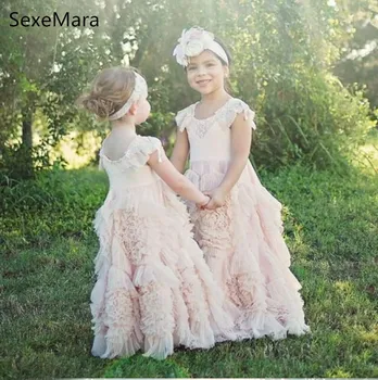 

Pink Ruffled Flower Girls Dresses for Wedding Kids First Communion Dress Ankle Length A Line Children Pageant Gowns Size2-16Y