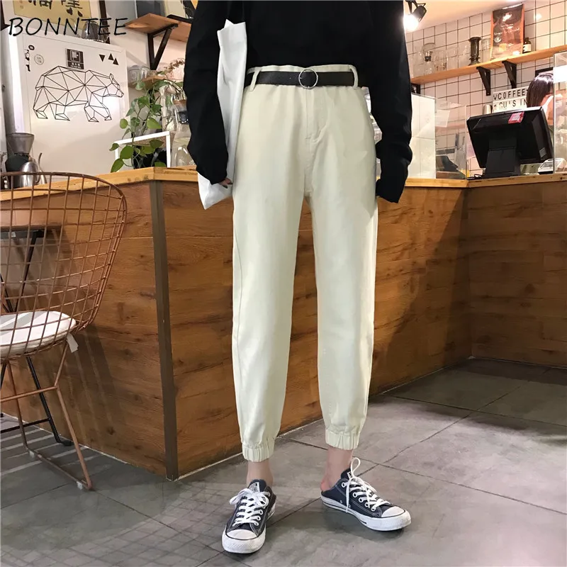 

Pants Women Ankle-Length Loose Leisure Cargo Trousers High Solid Color Womens Trendy Korean Style Single Button Zipper All-match