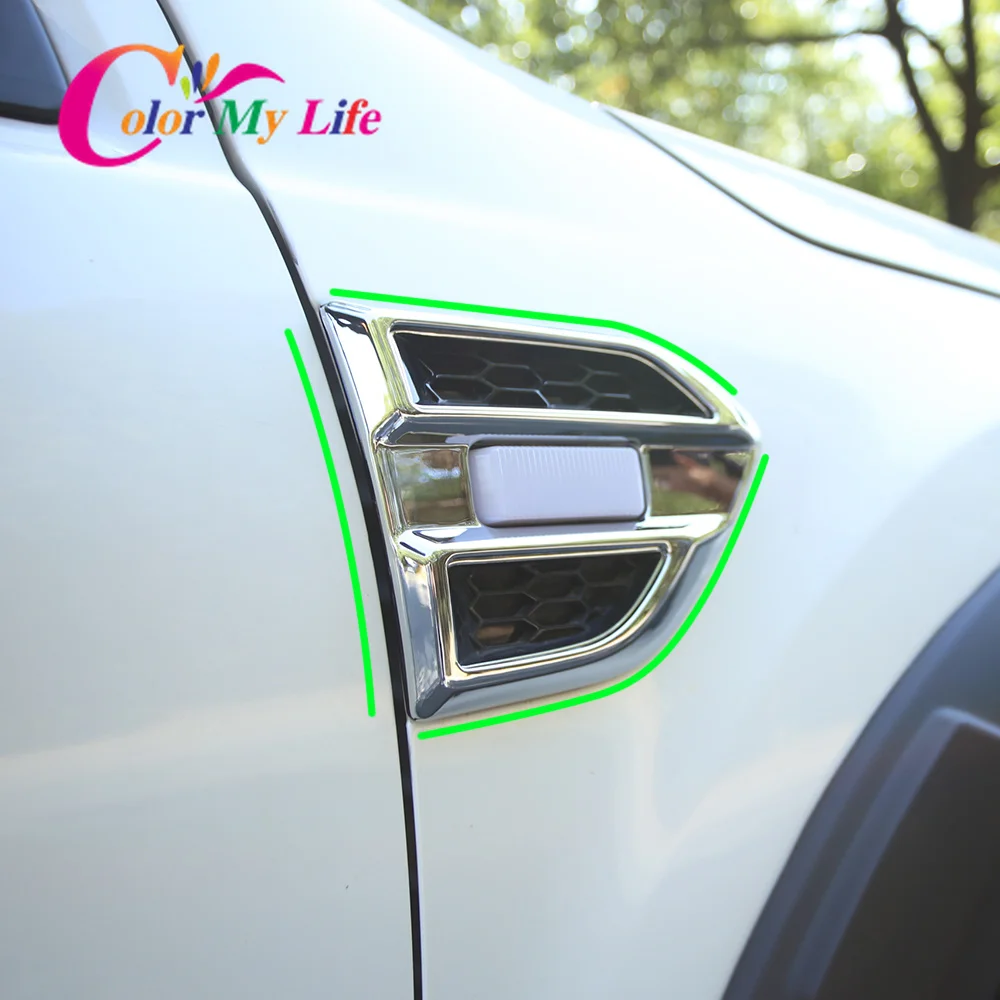 

Color My Life 2Pcs Car Chrome Side Lights Protection Cover Turning Lamps Trim Sticker for Ford Ranger T7 2016 2017 2018 Parts
