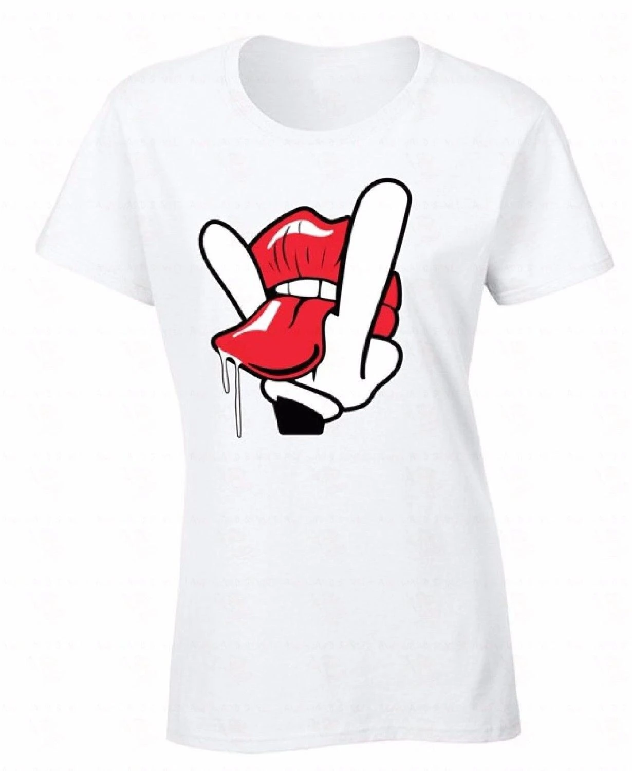 Calidad Tops Hipster Camisetas Cuello Redondo de manga Corta de Dibujos Animados Mano Dope Swag de La Lamiendo Labios Divertido Prima Tee Shirts para Mujeres|tee shirt|hipster teefor women -