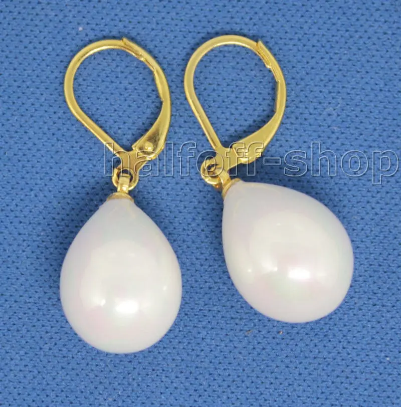 

A WHOLESALE RARE 12*16MM DRIP SHELL WHITE MOTHER OF PEARL EARRING GOLD PLATED FREE