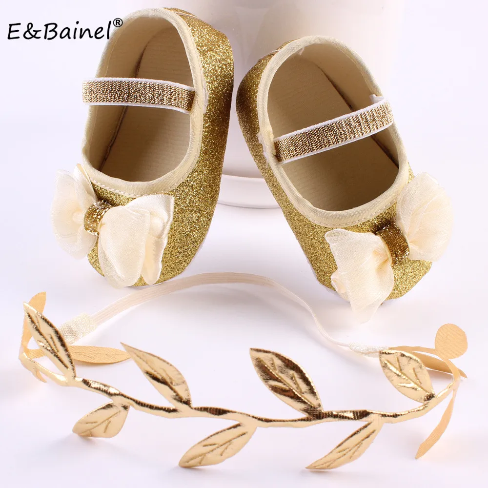 Детская обувь с большим бантом-бабочкой модная обувь для маленьких девочек от 0 до 18 месяцев детские мокасины, обувь для малышей Летняя обувь золотистого цвета для маленьких девочек