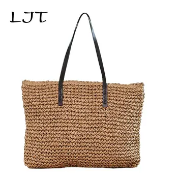 

LJT Women Fashion Designer Straw Bag New Casual OL Tote Bags Handbag Handmade Woven Rattan bohemian Bag bolso mimbresac paille
