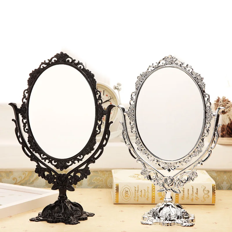 

Vintage Makeup Mirror Desktop Rotatable Mirror with Butterfly Rose Vines Decor Tool HS11