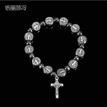 Классический крест Иисуса браслет с розами, гематитовый браслет, Святого Бенедикта браслет-Четки из бисера, браслет Святого милости