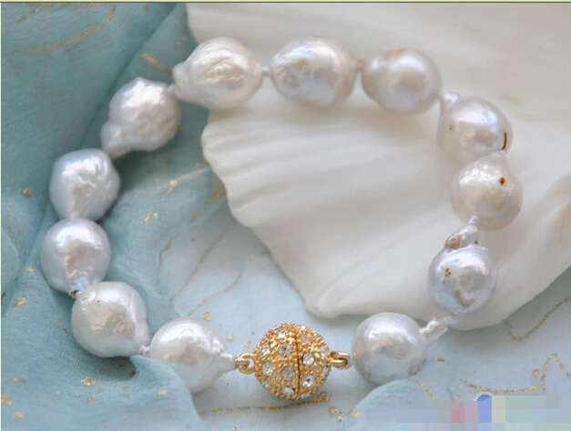 

p3728 8" 13mm white almost round KESHI REBORN PEARL bracelet @^Noble style Natural Fine jewe SHIPPING 5.25