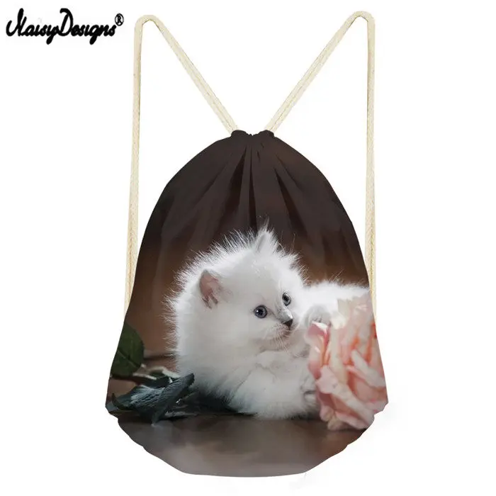 Бесшумный дизайн мешочек с кулиской для женщин Пользовательский логотип для женщин девочек мальчиков Drawstring рюкзак кошка печать рюкзак