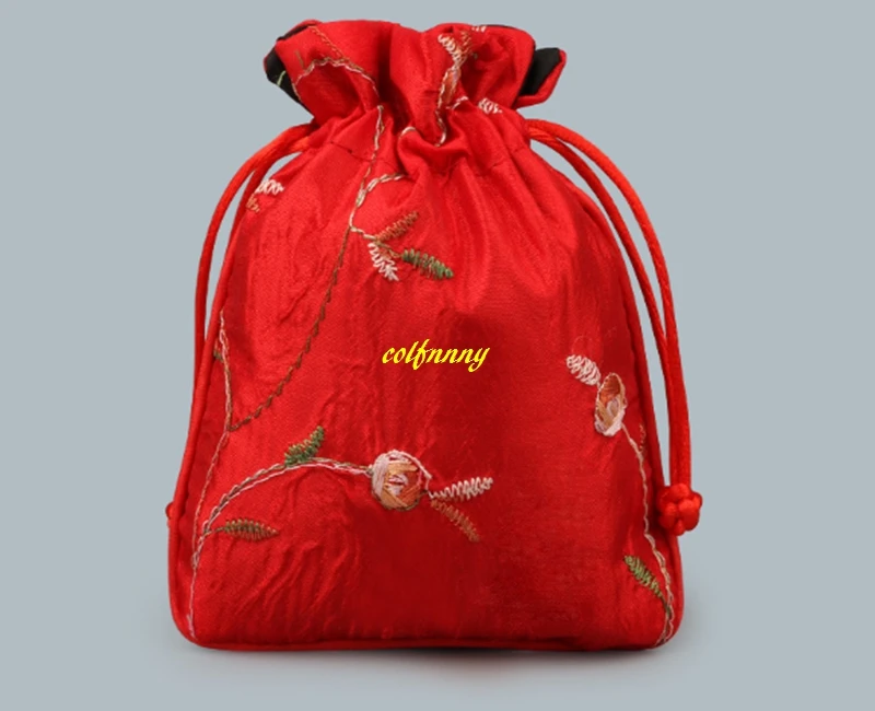 1000 pcs/ot 11x14 cm 중국 스타일 embroiderd 꽃 실크 저장 가방 drawstring 주머니 쥬얼리 가방 선물 가방